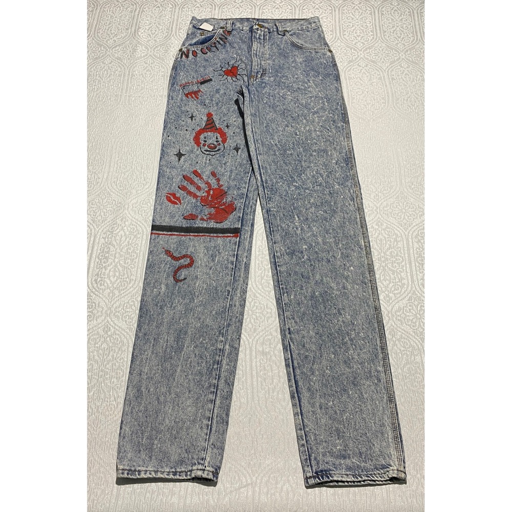 Sierra Ridge Vintage Acid Wash Clown Red Handprint Graphic Jeans Mens 30x38 USA